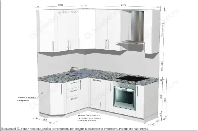 Дизайн проект угловой кухни 2,1 на 1,6 метров со скосом - цены и описание.  - Магазин мебели «ОЛС». Москва