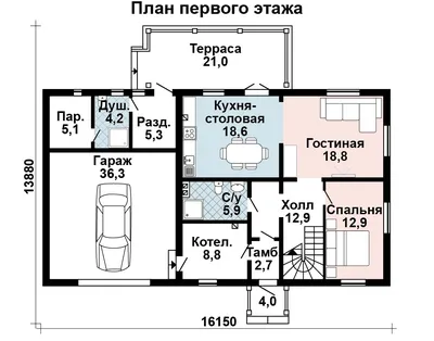 Проект бани гостевой: с гаражом и мастерской одноэтажный