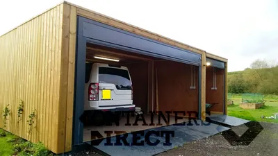 Shipping Container Conversions Cladded garage unit 24ft x 20ft CS37850 | |  Case Studies | Cladded Containers | Containers Direct