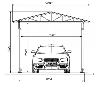 Навес P-21 Полуарка на две машины из поликарбоната