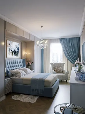 Спальня в голубых тонах / neoclassical bedroom | Планировки спальни,  Красивые спальни, Спальня