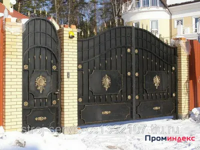 Кованые ворота с калиткой из профнастилом, код: Р-01108 (ID#1384631994),  цена: 26400 ₴, купить на Prom.ua