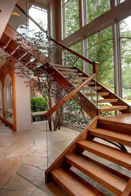 Прямая трехпролетная - П-образная лестница | Wooden staircase design,  Modern staircase, Rustic staircase