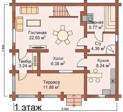 Летняя кухня с террасой СИРЕНЬ из профилированного бруса камерной сушки,  размер 5,7 Х 2,7, заказать строительство в Москве и МО. Domdomino 8(495)  215-54-65