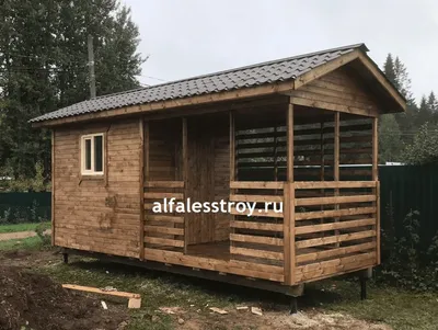 Летняя кухня 2,3х6 с террасой пополам и двускатной крышей - АльфаЛесСтрой