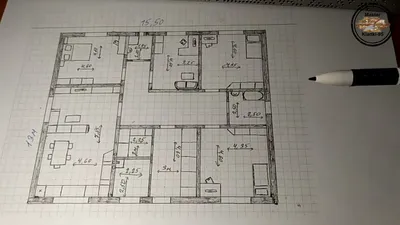 Проект одноэтажного дома из блоков 11.75 на 12.85 метров с тремя спальнями  / Каменные дома / Проекты