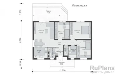 Проект дома 10 на 12 одноэтажный с тремя спальнями №86 - Купить