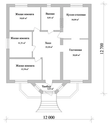 Проект одноэтажного дома из пенобетона с тремя спальнями и крытой террасой  D729 | Каталог проектов Домамо