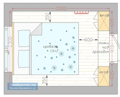 Планировка маленькой спальни 7 кв.м. | Студия Дениса Серова