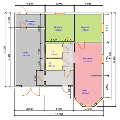 Проект одноэтажного дома с гаражом 06-12 🏠 | СтройДизайн