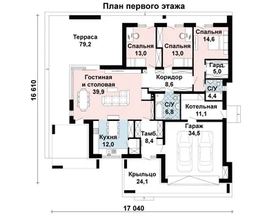 Проект одноэтажного дома 104 м2 с гаражом, дизайн и чертежи