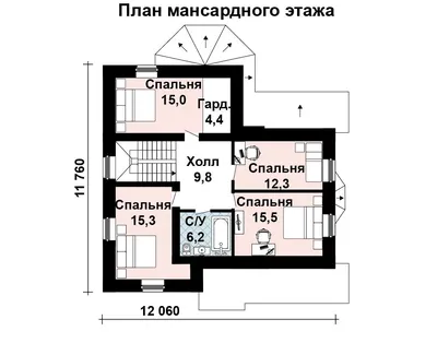 Проект дома с мансардой. Готовые проекты домов и коттеджей. | Архитектурное  бюро \"Беларх\" - Авторские проекты планы домов и коттеджей